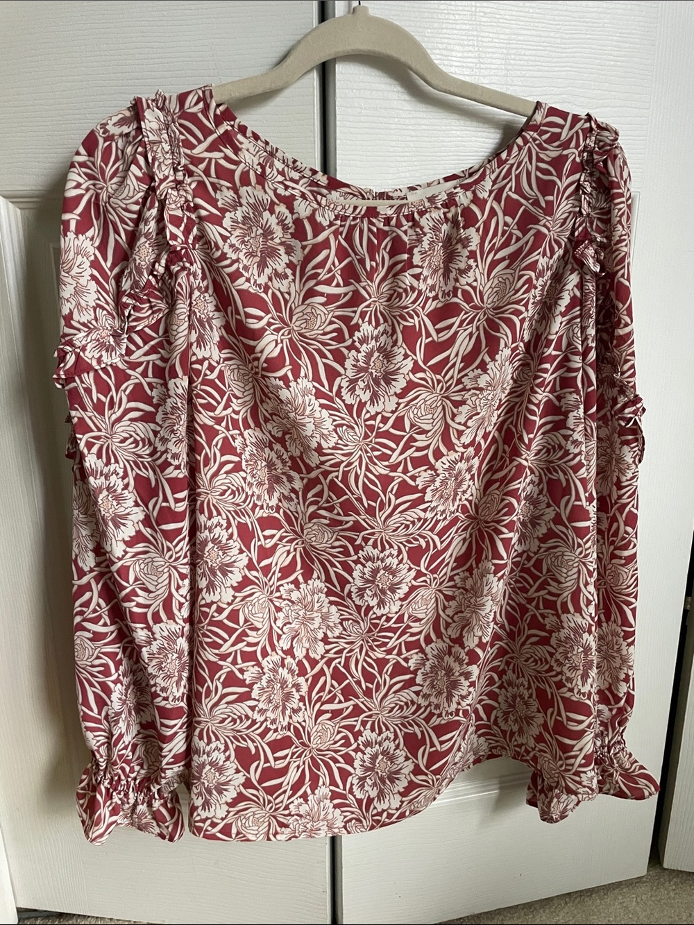 LOFT Rose Floral Off-Shoulder Blouse with Cream Print